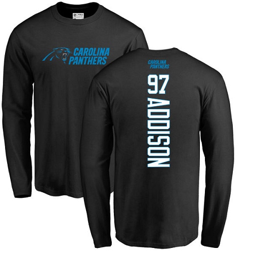 Carolina Panthers Men Black Mario Addison Backer NFL Football #97 Long Sleeve T Shirt->nfl t-shirts->Sports Accessory